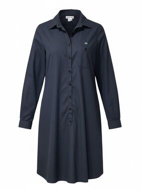 Lacoste Black 38 Small Medium Shirt Dress Button Front Collared Long Sleeve Logo